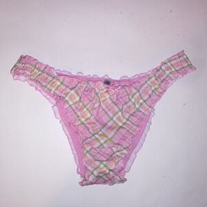 Victoria Secret PINK Swim Bikini Bottom Medium Pink Green White Plaid Ruffle New